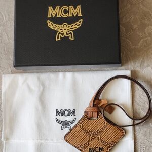 MCM Cognac Visetos Monogram Air Tag Holder